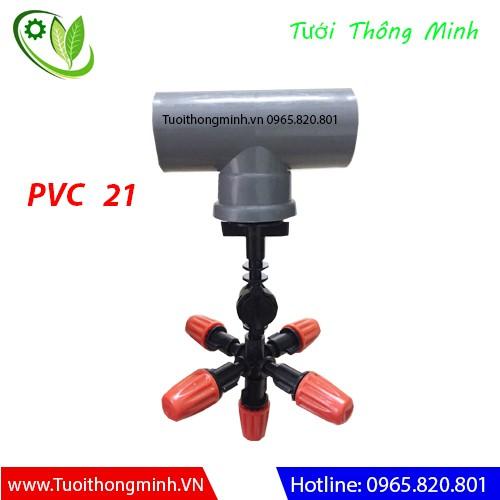 Béc phun sương 5 cửa có van chống nhỏ giọt kèm T pvc 21