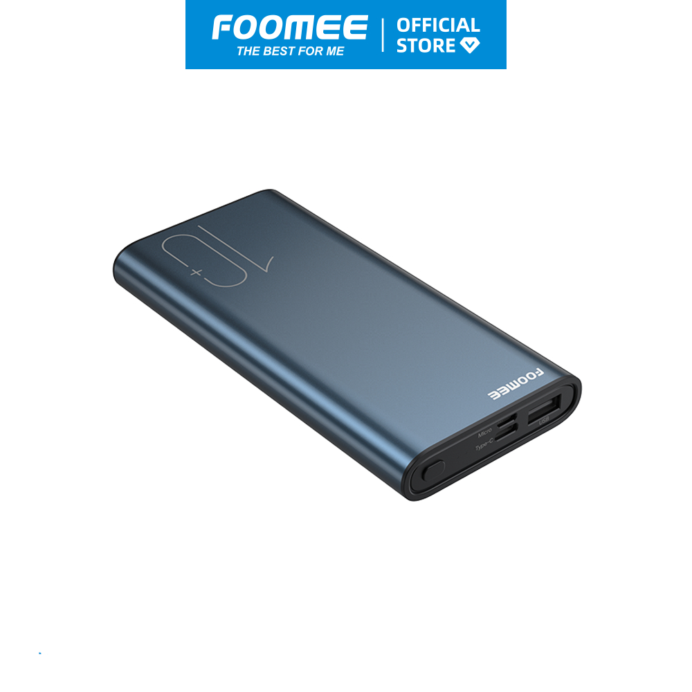 Pin sạc dự phòng 10000mAh FOOMEE RS10 - Xanh Dương/Xám - Đầu Vào Type C/MicroSạc - Hàng Chính Hãng