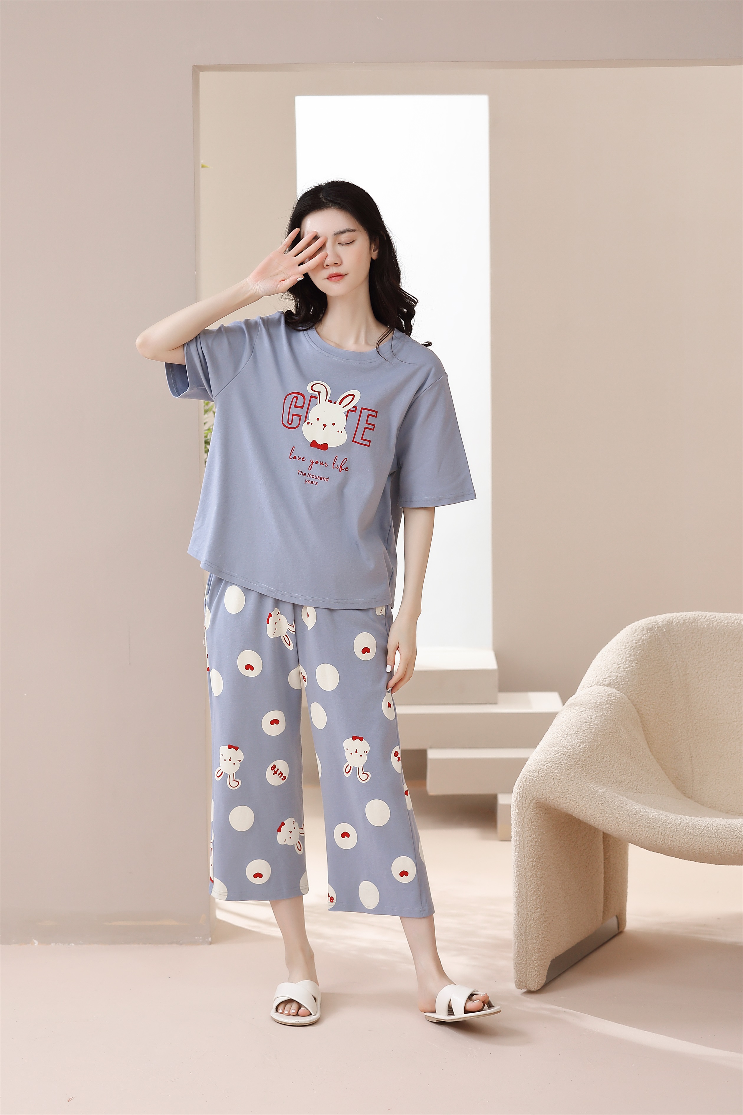 Bộ mặc nhà cotton tay ngắn quần lỡ 6101