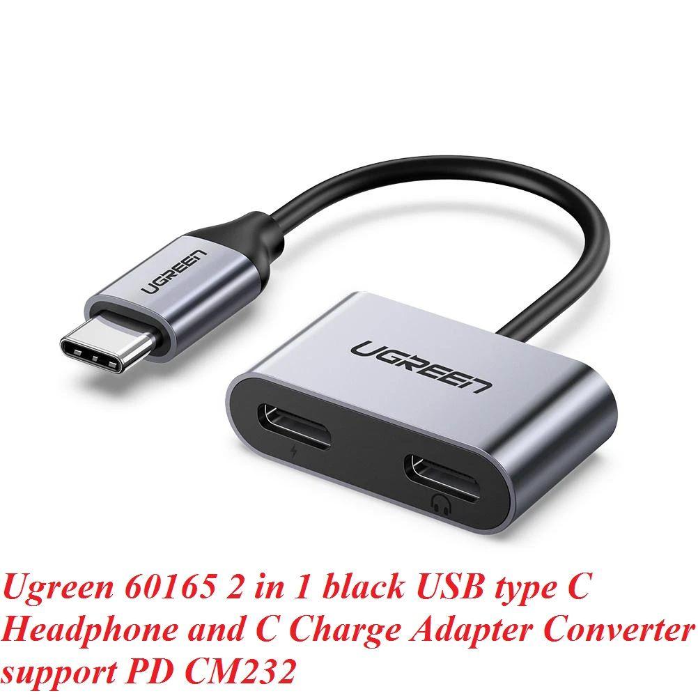 Ugreen UG60165CM232TK 2 trong 1 màu đen bộ chuyển USB type C ra 3.5mm và cổng sạc type C hỗ trợ PD - HÀNG CHÍNH HÃNG