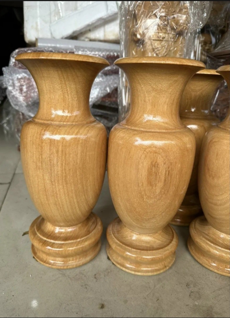 Bình cắm hoa gỗ gõ nguyên khối cao 25 cm
