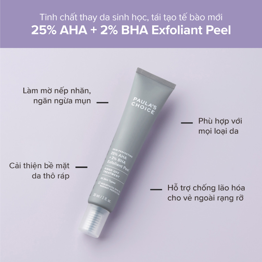 Tinh Chất Paula's Choice 25% AHA + 2% BHA Exfoliant Peel GiúpThay Da Sinh Học Và Tái Tạo Tế Bào Mới 30ml+ Tặng Kèm Túi Đựng Mỹ Phẩm Cao Cấp