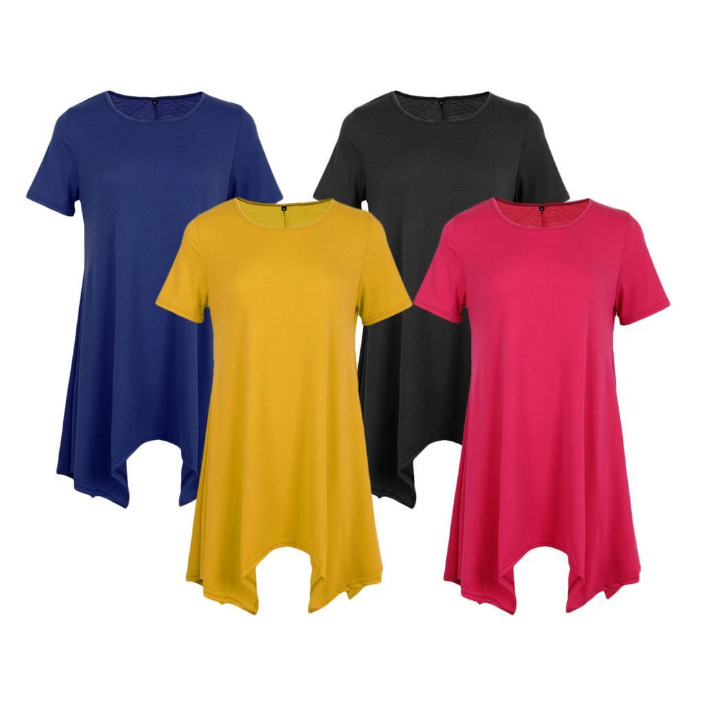Fashion Womens Short Sleeve Plain Solid Casual Loose Baggy Long Swing Tops Basic T Shirt Mini Dress