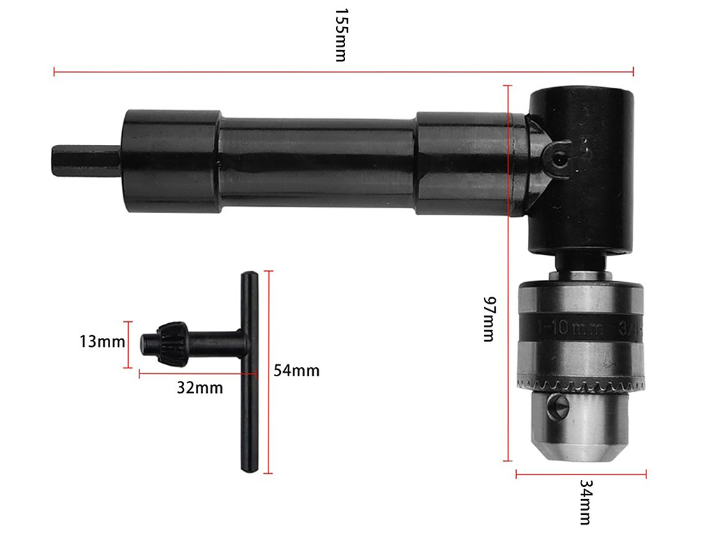 Đầu chuyển hướng khoan 90° bầu kẹp 0.8-10mm khóa chìa tốc độ cao