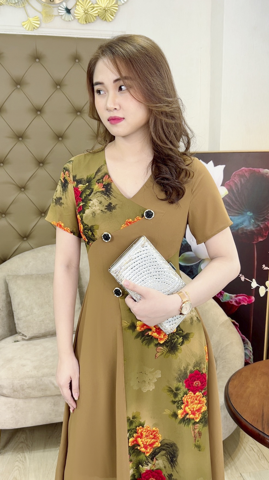 Linh Trà - Đầm Trung Niên Dáng Dài [TM434] Cao Cấp Vải Voan Chiffon Thoải Mái Quý Phái Dễ Mặc Cho Tuổi Trung Niên