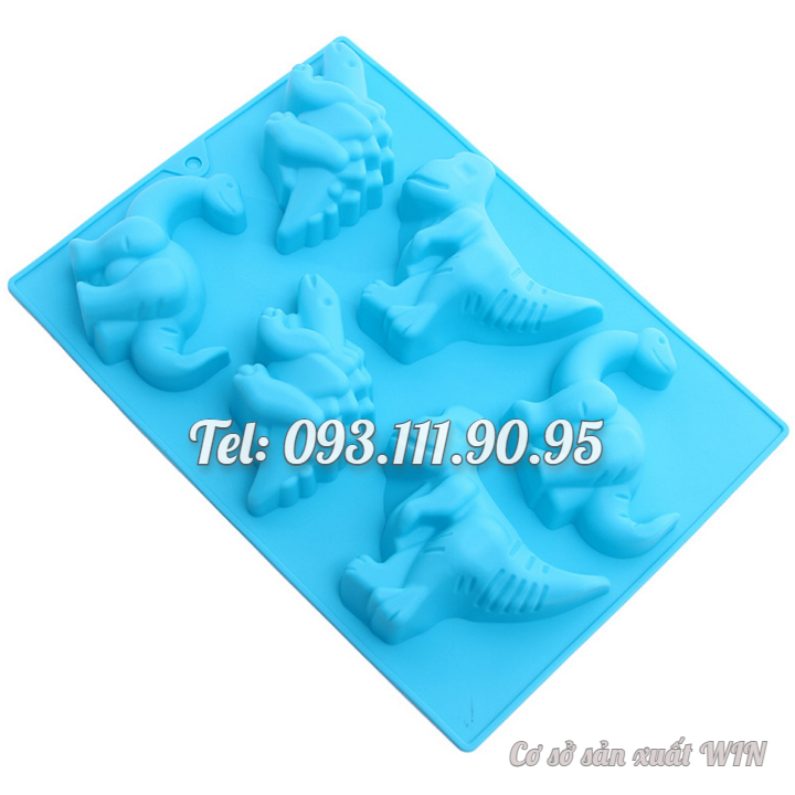 Khuôn silicon làm bánh, rau câu, socola 6 con khủng long, tê giác - Mã số 1061