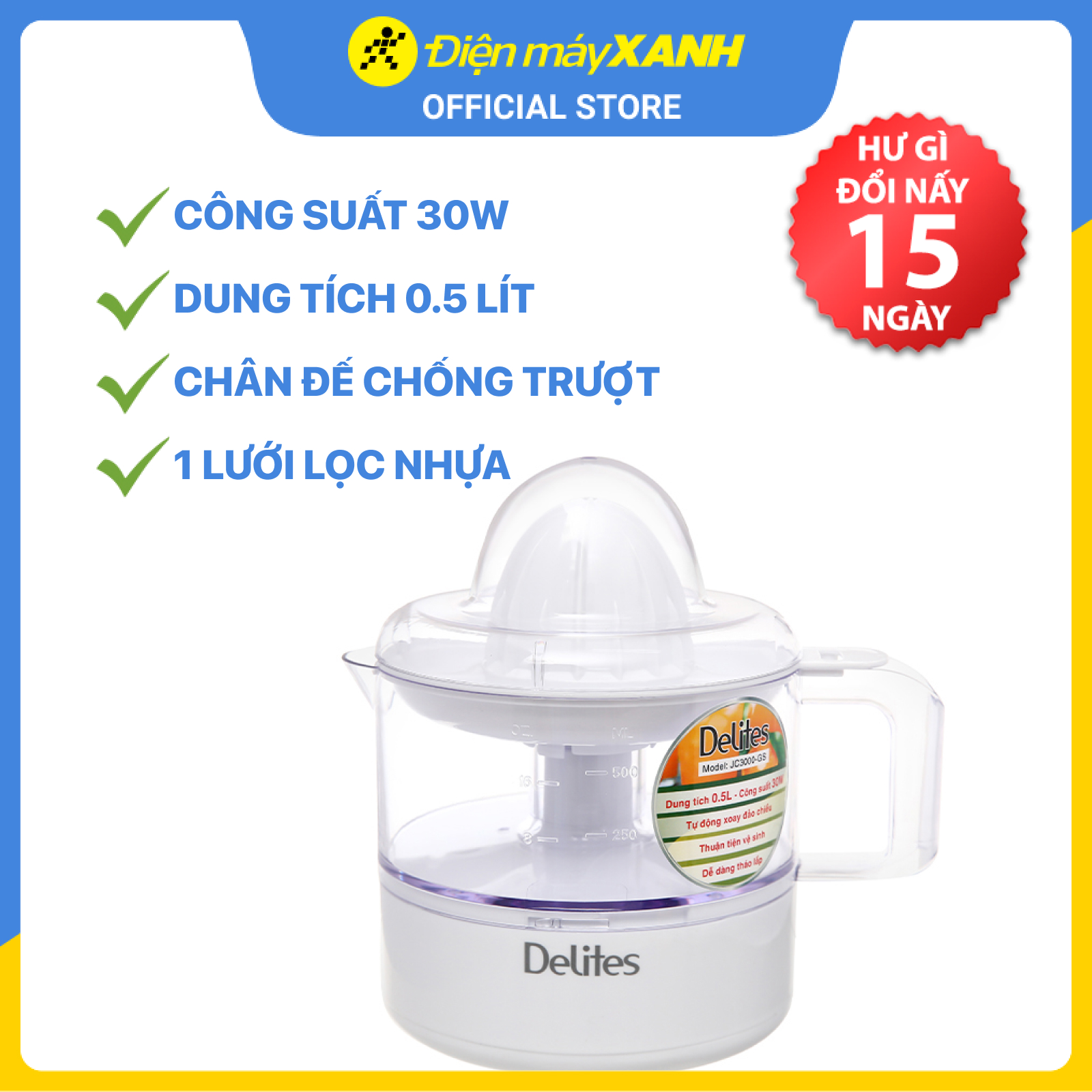 Máy vắt cam Delites 30W JC3000-GS - Hàng chính hãng