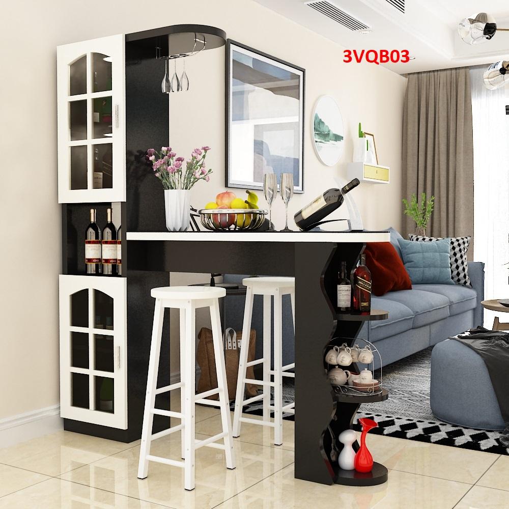 Quầy bar mini, quầy bar kiêm vách ngăn phòng khách nhà bếp 3VQB03