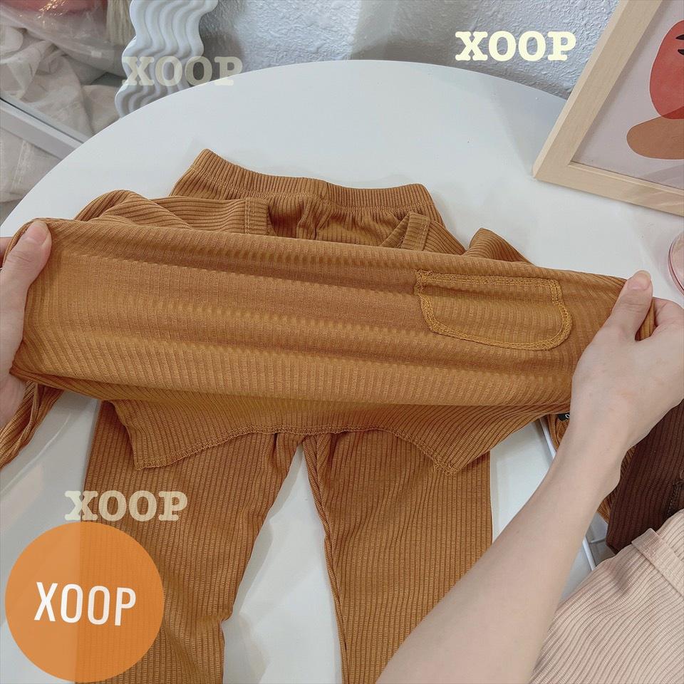 Bộ dài tay xoop - Bộ dài tay gân tăm chạy chỉ nổi túi cho bé BD11