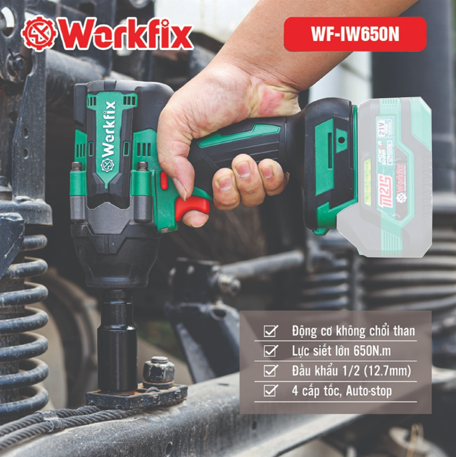 Thân máy siết bulong WORKFIX 650Nm WF-IW650 chân pin phổ thông  - Máy siết bulong ô tô