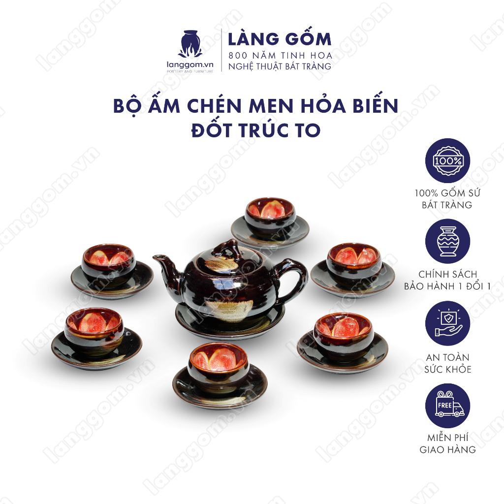 Bộ ấm chén Men hỏa biến đốt trúc to - Gốm sứ Bát Tràng - Làng Gốm