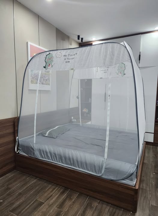 Màn Chụp , Mùng Chụp Cao Cấp Mộc Miên Đỉnh Vuông - Kích Thước 1,8mx2m ( Xám Khủng Long )