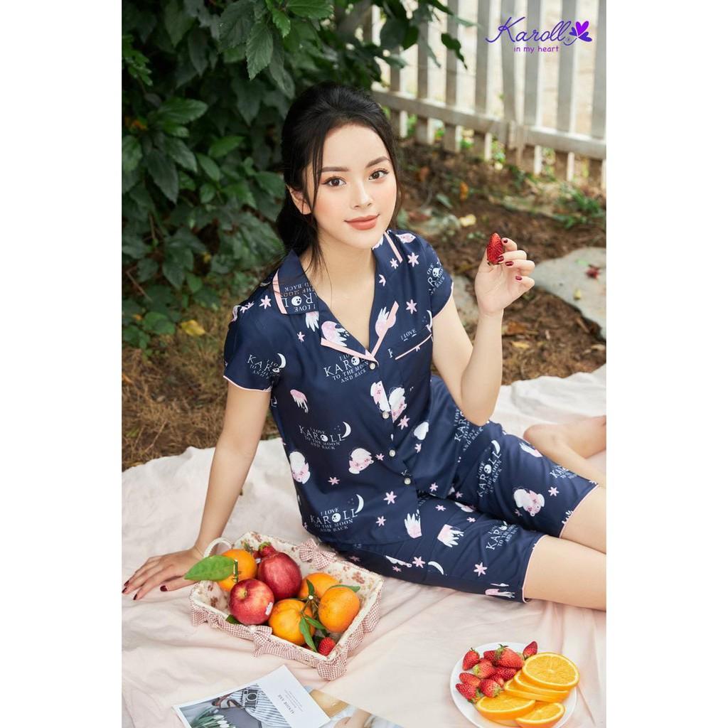 SET PIJAMA mặc nhà KAROLL. Bộ đồ mặc nhà lụa cao cấp, phom áo cộc quần ngố họa tiết dễ thương trẻ trung