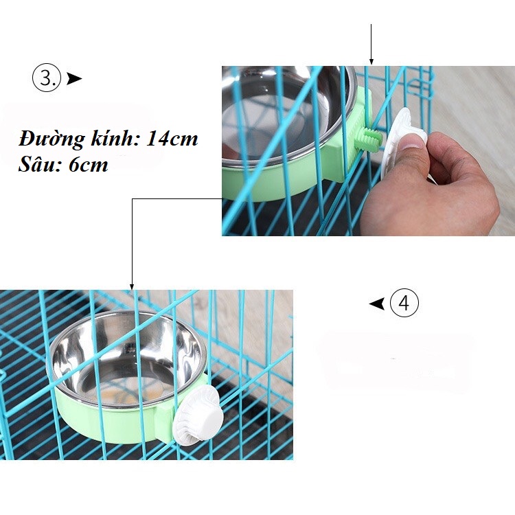 [MỚI VỀ] Bát Ăn,Chén Ăn, Khay thức ăn Inox Gắn Chuồng Cho Thú Cưng Chó Mèo Màu Trơn