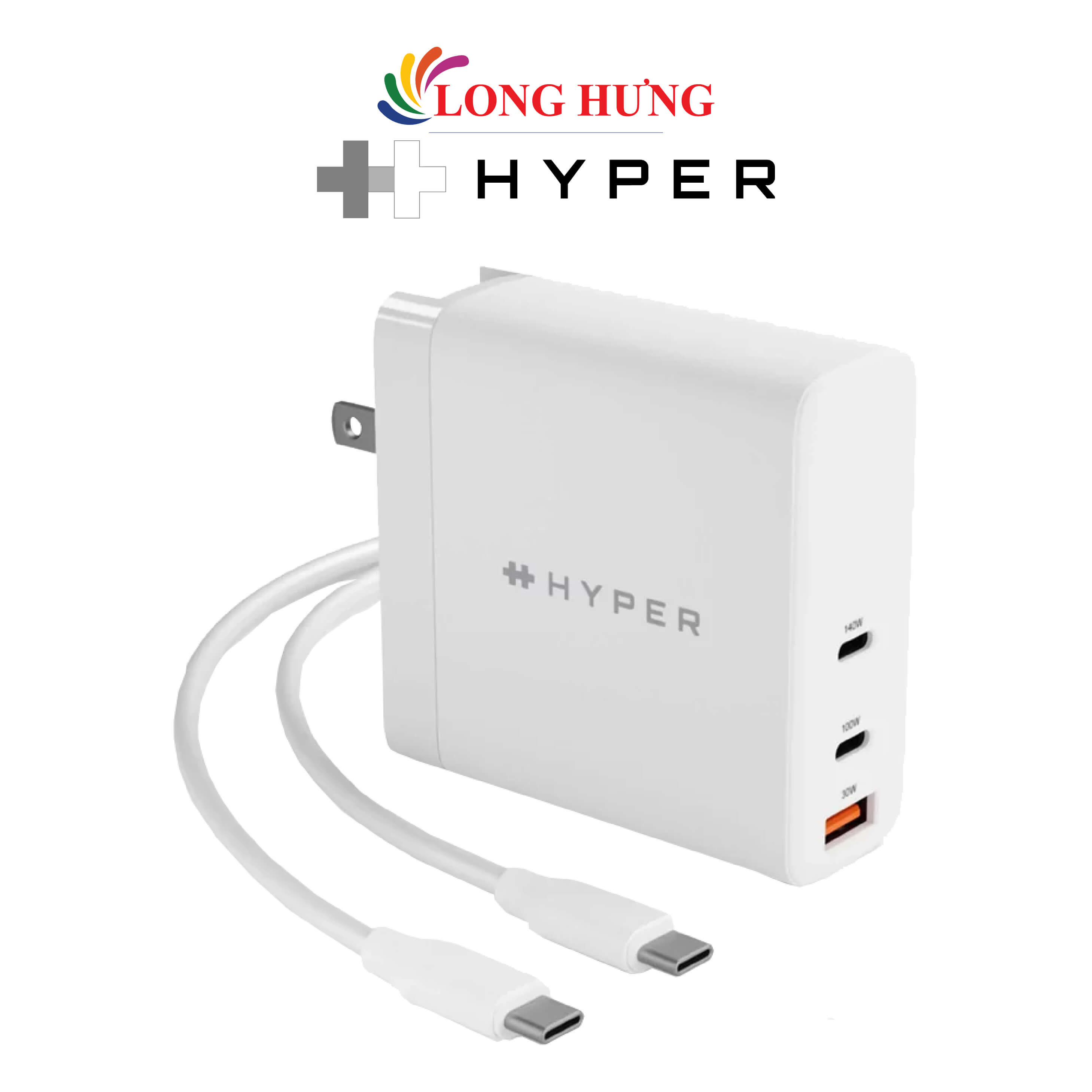 Combo sạc đa cổng HyperJuice PD 3.1 140W 2Type-C 1USB-A + USB Type-C to Type-C 2m HJG140US - Hàng chính hãng