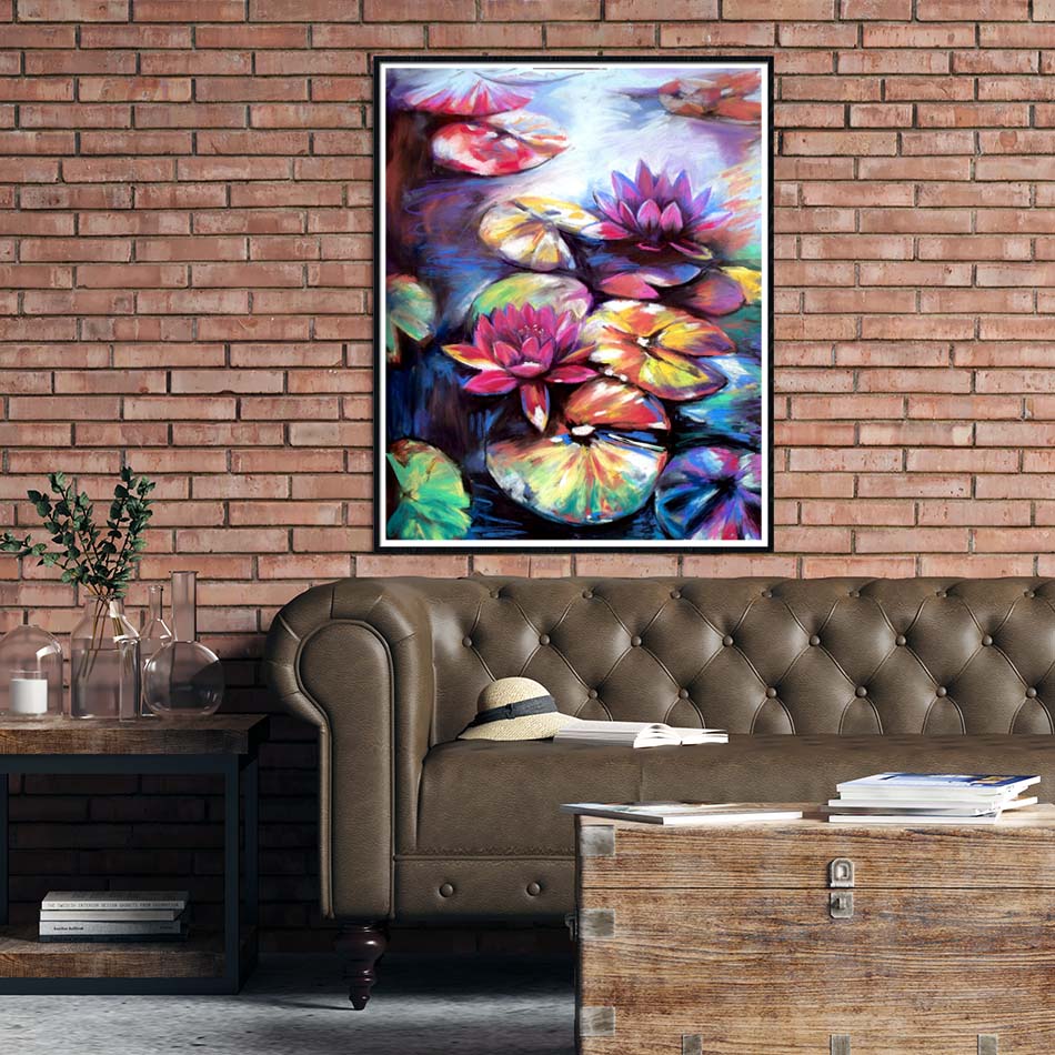 Tranh canvas treo tường hoa súng đỏ phong cách sơn dầu - khung sang trọng, hiện đại - treo phòng khách, phòng ngủ, phòng làm việc