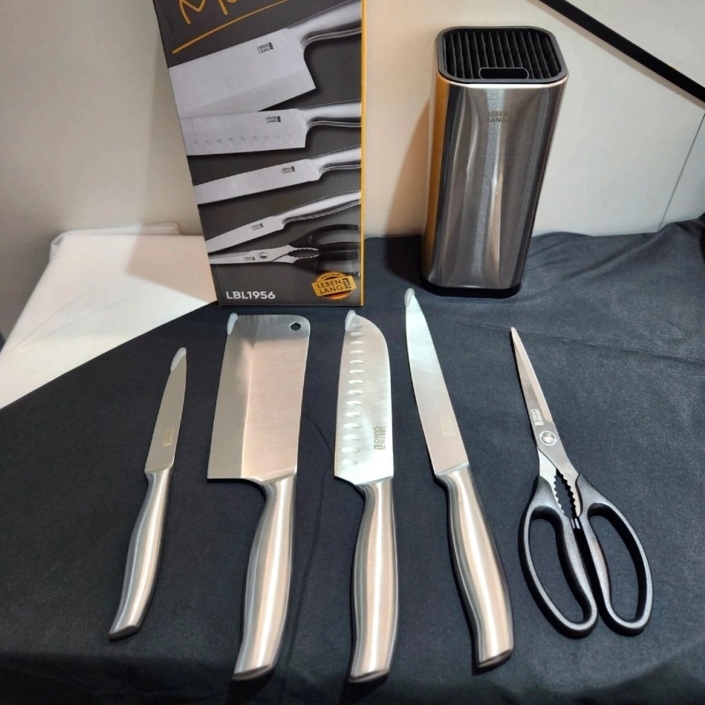 Bộ dao kéo nhà bếp 5 món Lê Bên Làng LBL1956 chuẩn Đức tặng hộp cắm