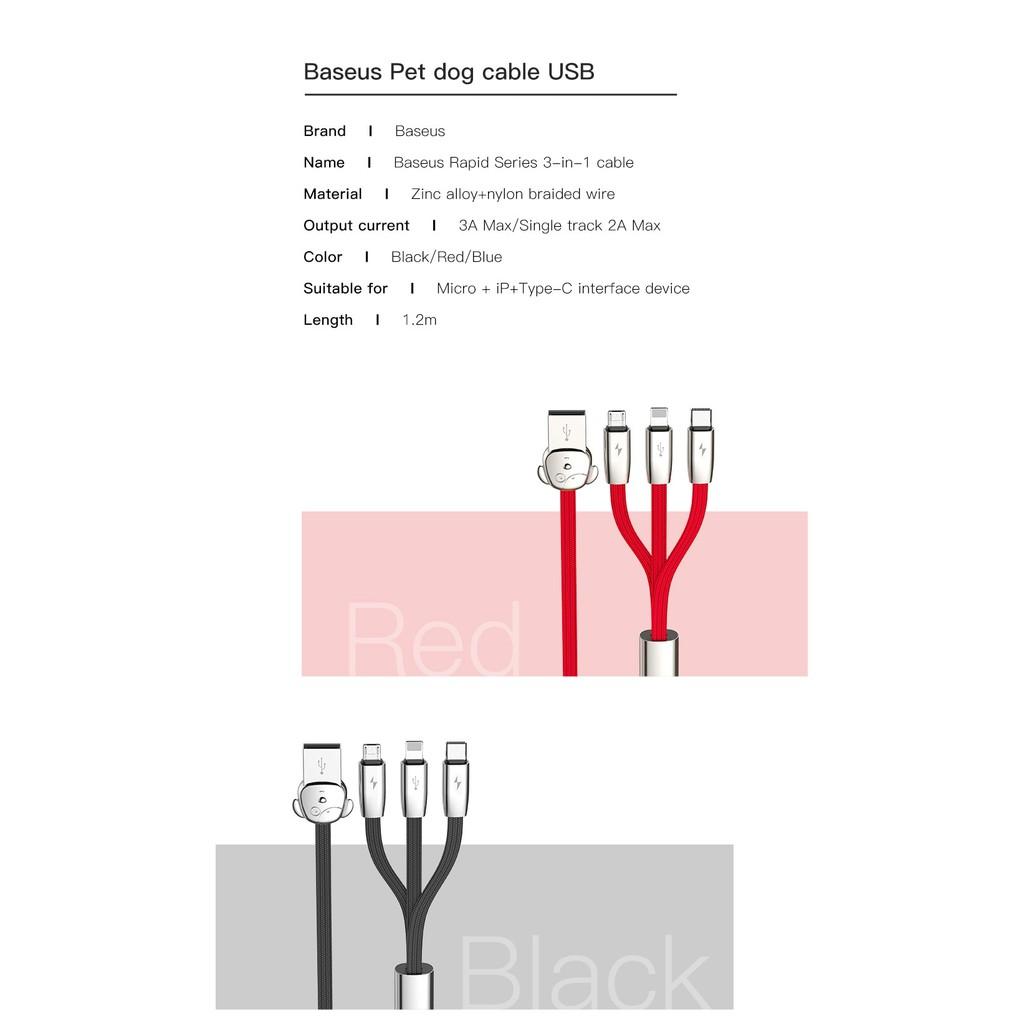 Cáp sạc 3 in 1 nhanh tốc độ cao Baseus FUWANG Type C- Lighting- Micro 120cm