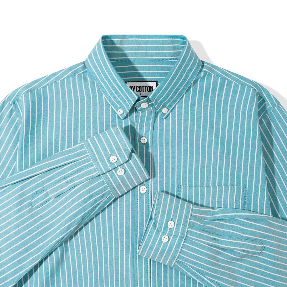 Áo Sơ Mi Nam Dài Tay Xanh Lục Lam Phối Sọc BY COTTON Blue Cyan Stripes Oxford