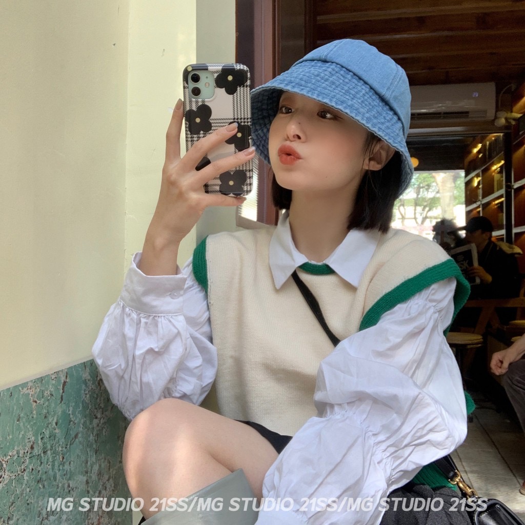 Mũ nón bucket denim phong cách retro Hàn Quốc thời trang cho nam nữ