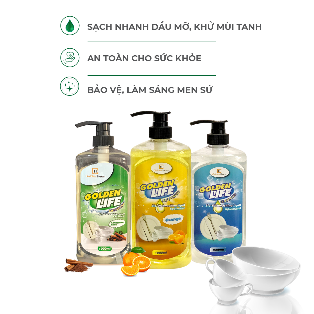 Nước rửa bát hữu cơ Golden Life 1L - Hương Không Mùi