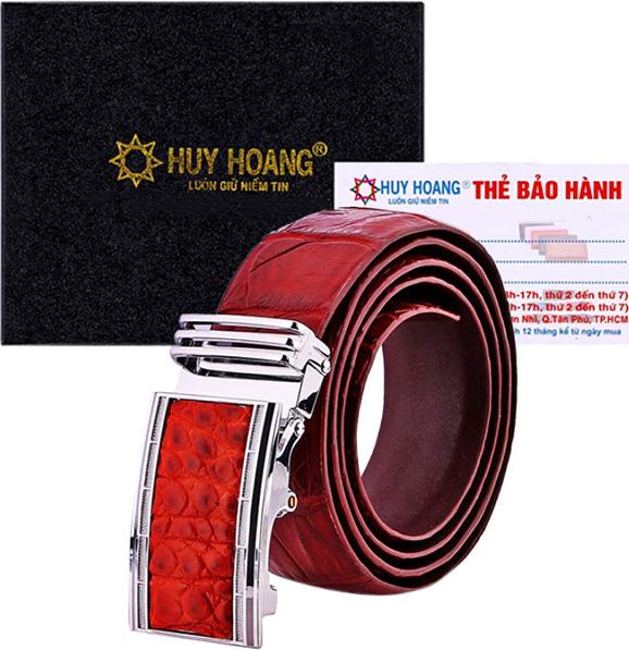 Thắt Lưng Nam Da Cá Sấu Nguyên Con Bụng Huy Hoàng HT4743 - Nâu Đỏ