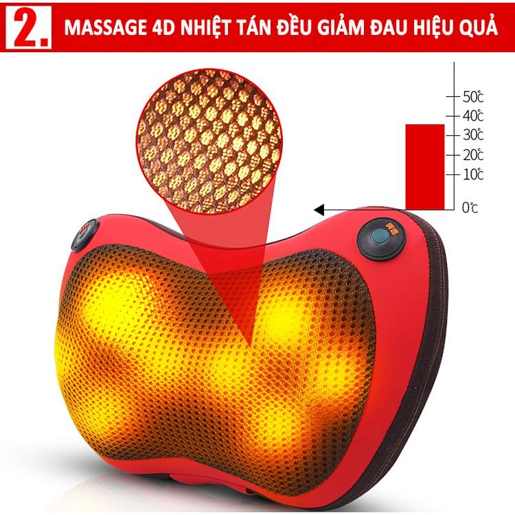 Gối massage hồng ngoại 8 bi - Hàng Chính Hãng, Công Nghệ Nhật Bản