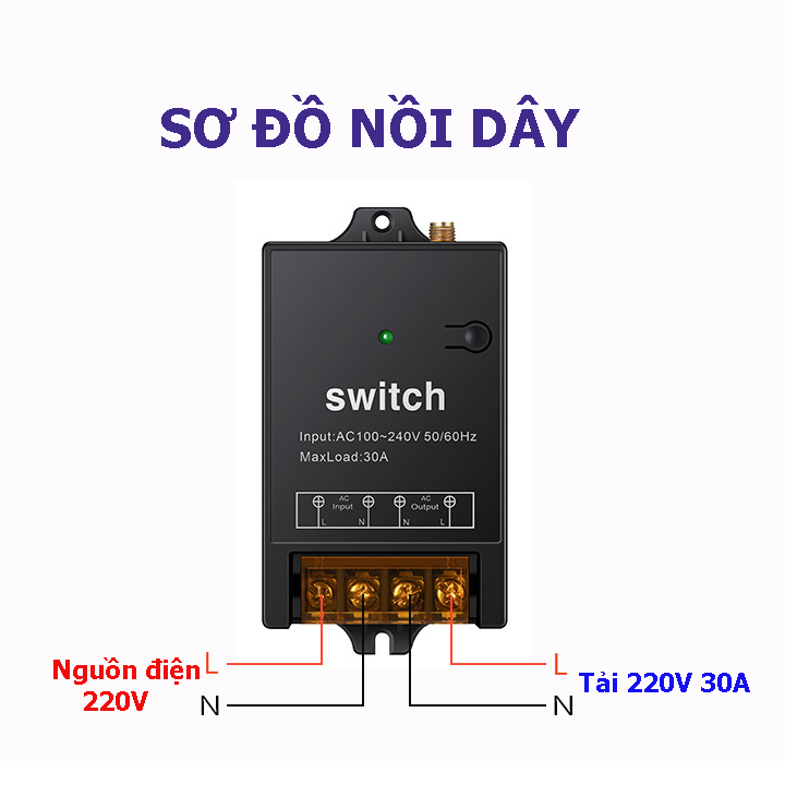 Công tắc điều khiển từ xa 5Km(5000m)/220V 30A có học lệnh tần số 433MHZ bật tắt máy bơm nước máy rửa xe công suất lớn