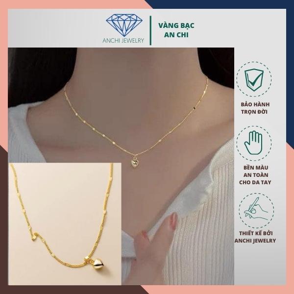 Dây chuyền bạc nữ kèm mặt trái tim mạ vàng thời trang sang chảnh, Anchi jewelry