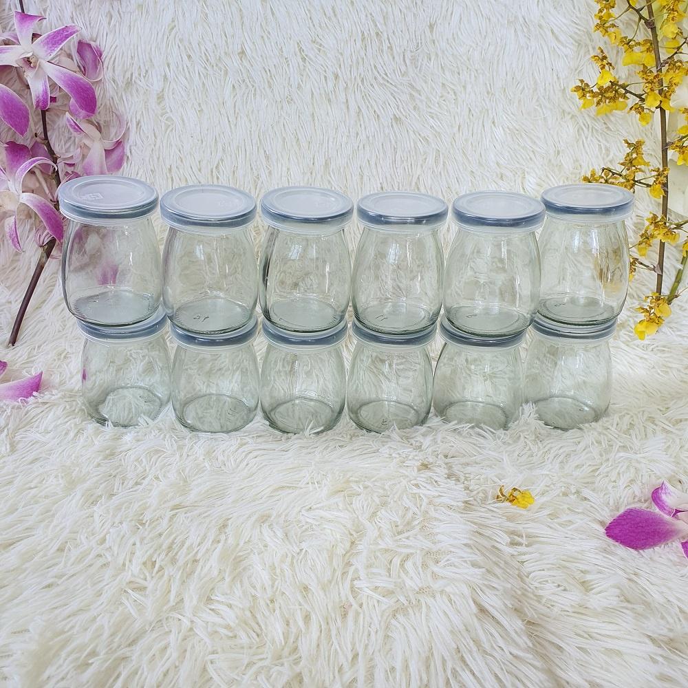 Bộ 12 Hủ/ Lọ Thủy Tinh 100ml Đựng Sữa Chua, Yaourt, Thạch, Thức Ăn Dặm Bé Nắp Nhựa Không Hôi