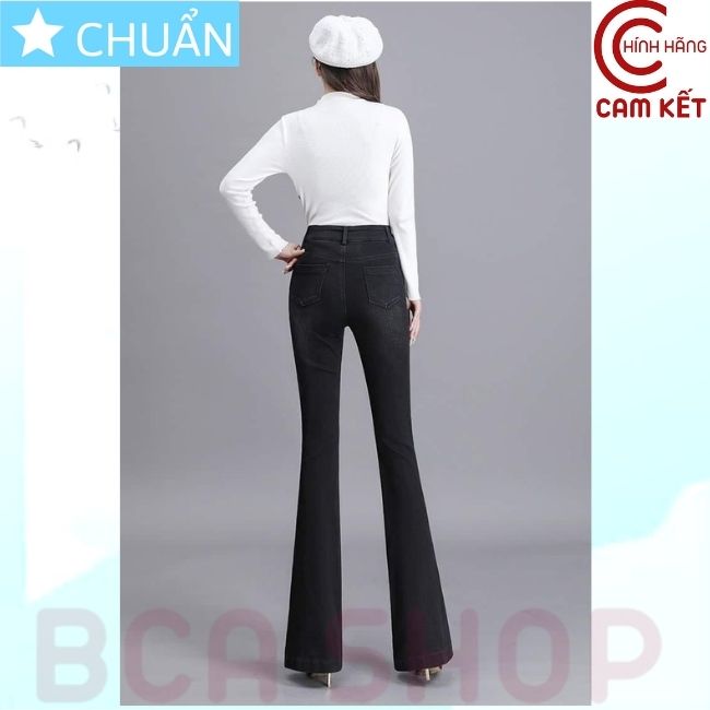 Quần jean nữ ống loe QRO84 ROSATA tại BCASHOP dáng dài cà bạc phần đùi, lưng cao 1 nút, phom chuẩn, chất liệu jean cao cấp - màu đen