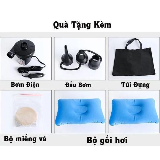 Đệm hơi cao cấp trên ô tô tặng kèm bơm điện, 2 gối và bộ miếng vá