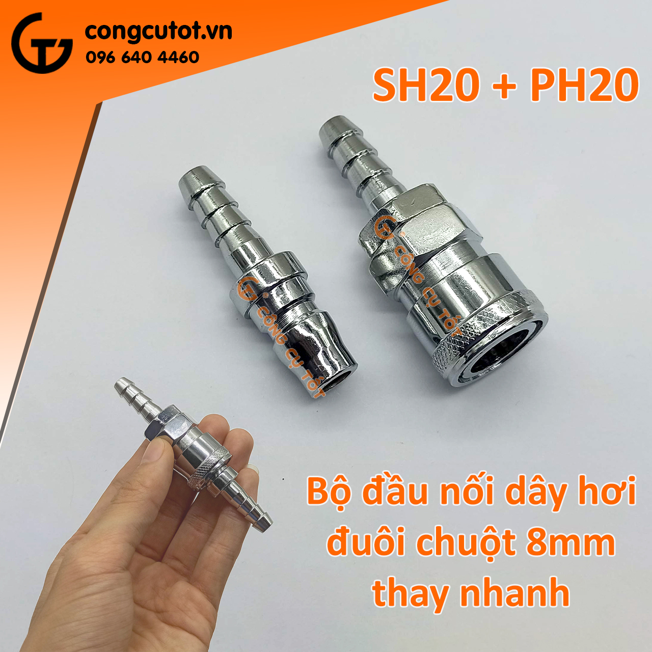 Cặp đầu nối hơi đuôi chuột phi 8 thay nhanh