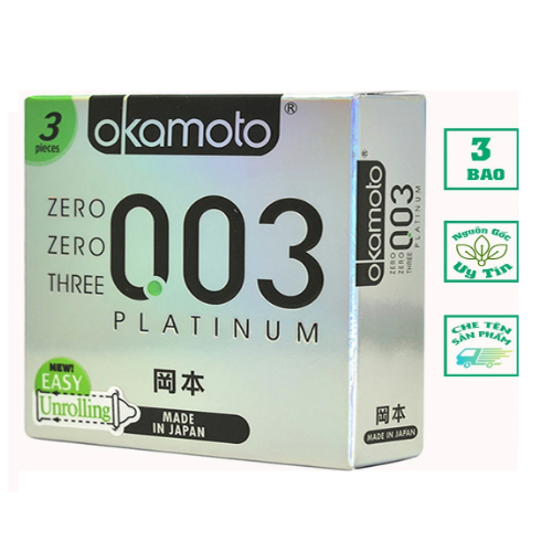 Okamoto 0.03 - Bcs Siêu Mỏng - Cao Cấp - Nhiều Gel - Platinum - Nhật Bản - 3s