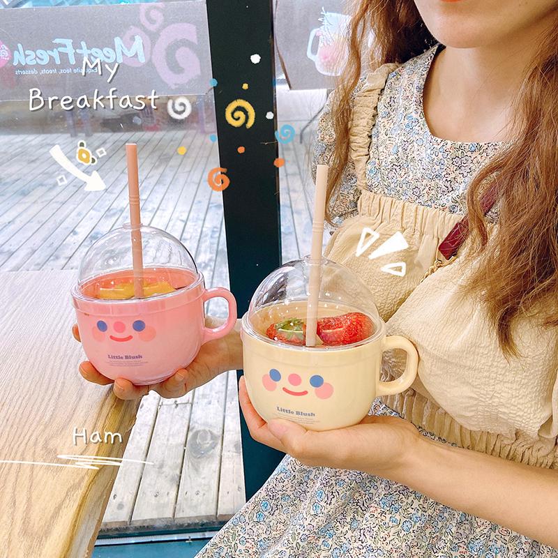 500Ml Kawaii Bát Nước Bằng Nhựa Có Ống Hút Dễ Thương Di Động Ăn Sáng Nước Sữa Cốc Tập Uống Cho Bé Gái Trẻ Em Quà Tặng không Chứa BPA