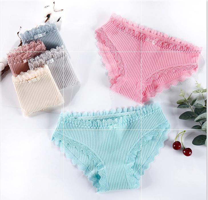 Set 4 Quần Lót Nữ Cotton Tăm Viền Ren Xuất Nhật Có Nơ LT22