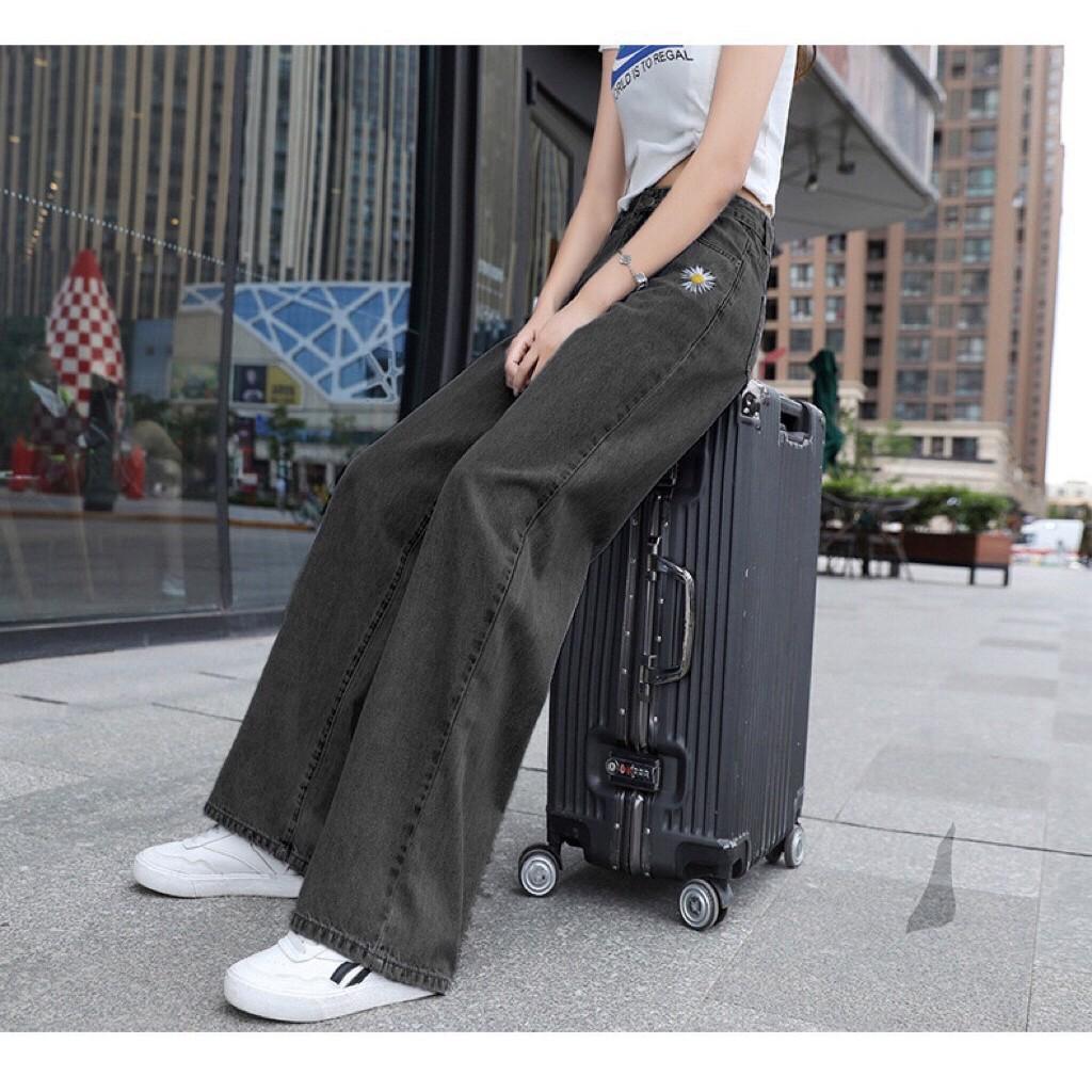 Quần jean ống rộng Simple thiêu hoa cúc - OR120