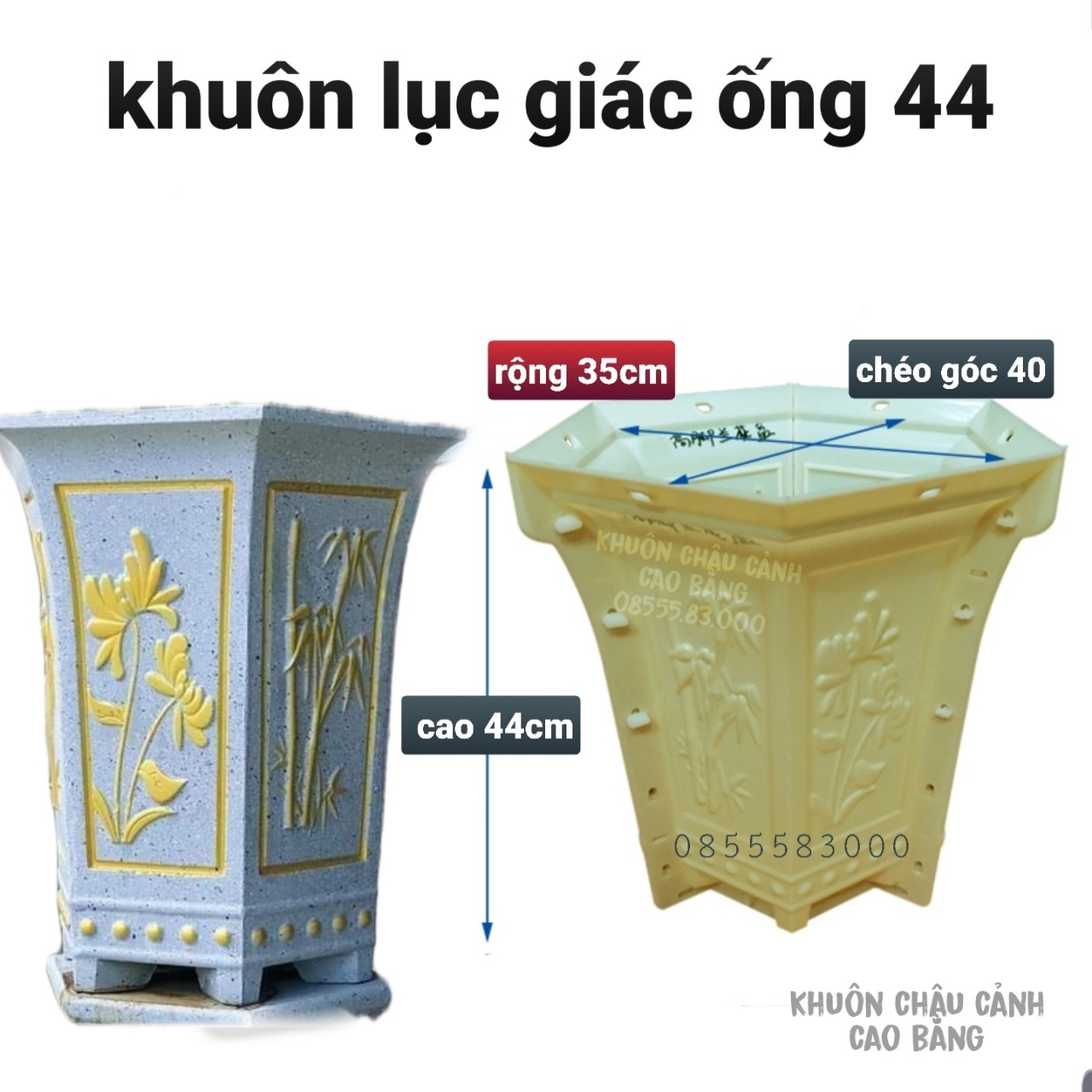 Khuôn đúc chậu cảnh lục giác ống 44cm