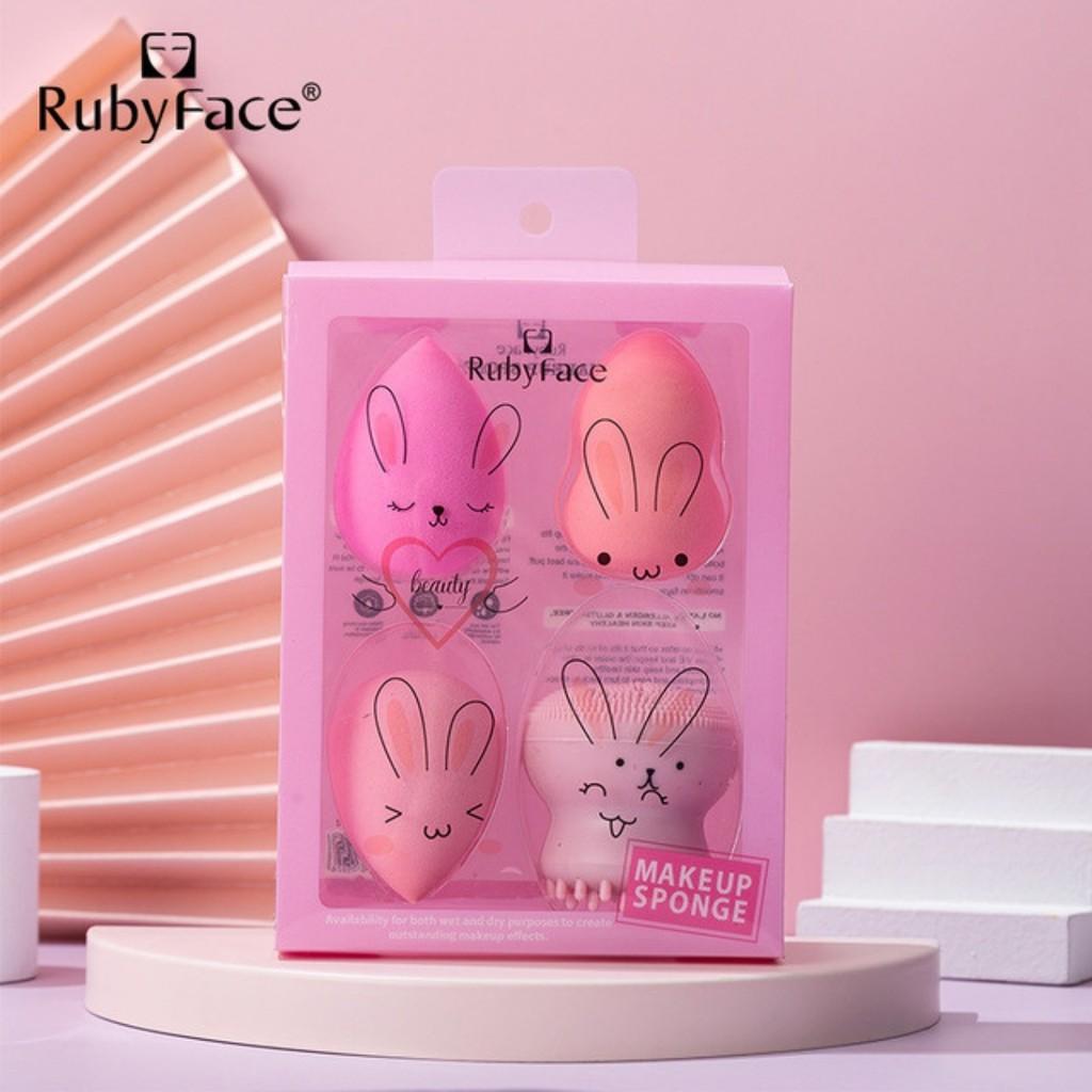 Bông mút trang điểm tẩy trang Bạch Tuộc rửa mặt SET 4 cái RUBY FACE Thỏ Mèo cute dễ thương quà tặng bạn gái DC11