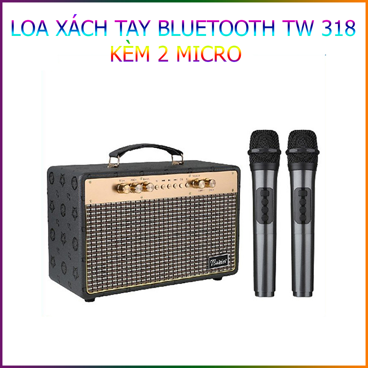 Loa Xách Tay Karaoke Bluetooth Toweiet TW-318 Tặng Kèm 2 Micro Không Dây, Âm Thanh Sóng Động Chất Lượng Cao Cực Hay