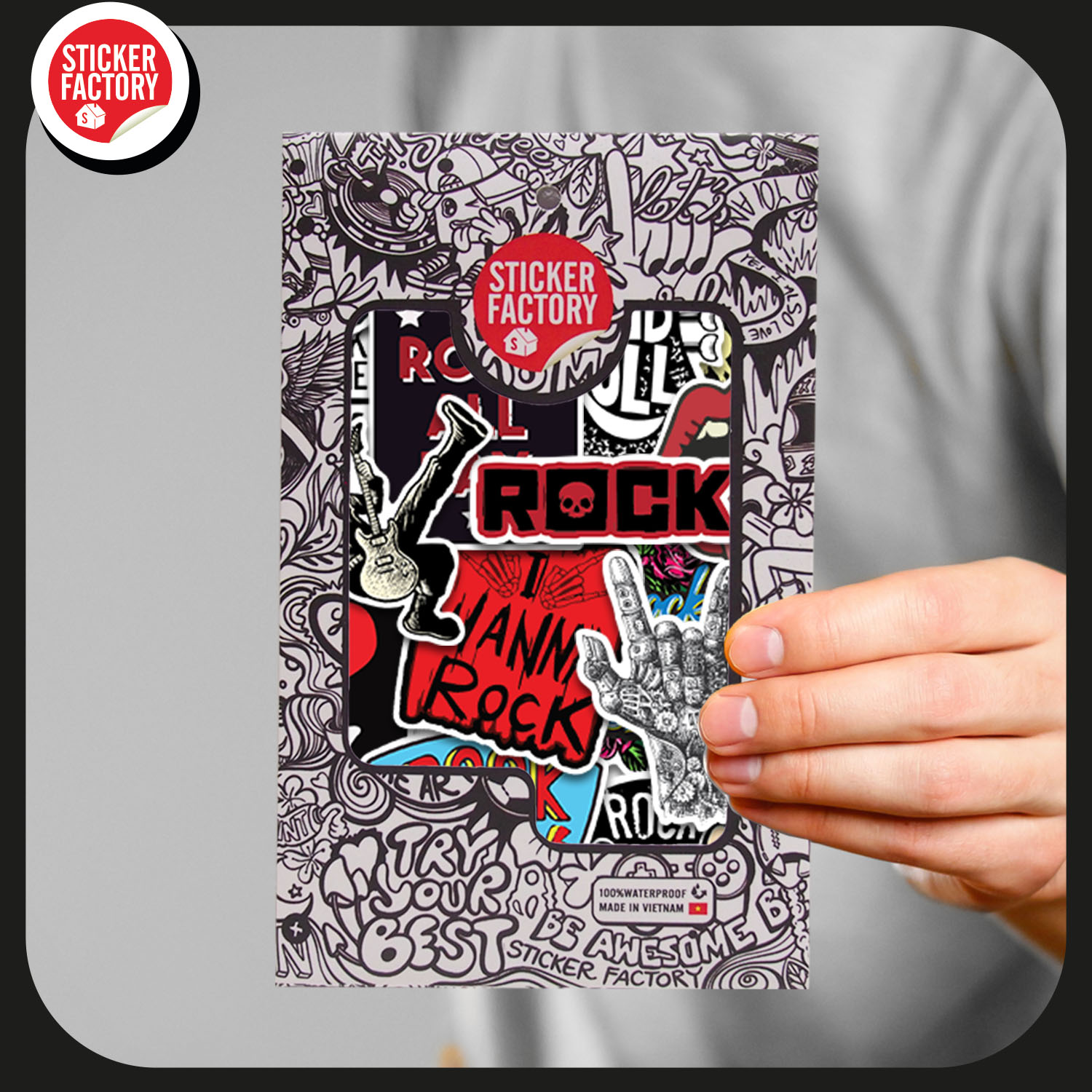 Rock - Set 30 sticker decal hình dán nón bảo hiểm, laptop, xe máy, ô tô - STICKER FACTORY