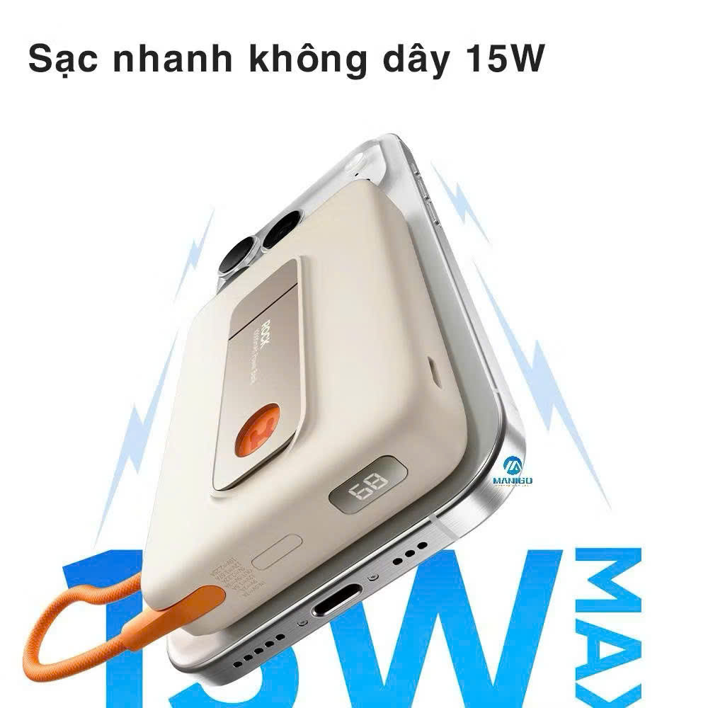 Pin sạc dự phòng không dây 10000mAh kiêm giá đỡ điện thoại Rockspace P28 Pro sạc nhanh 22.5W Magnetic Wireless tích hợp cáp - hàng chính hãng bảo hàng 12 tháng