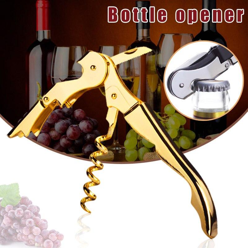 Gold Plated Corkscrew Double Hinge Waiters Wine Key Bottle Opener Party Bottle Opener AA