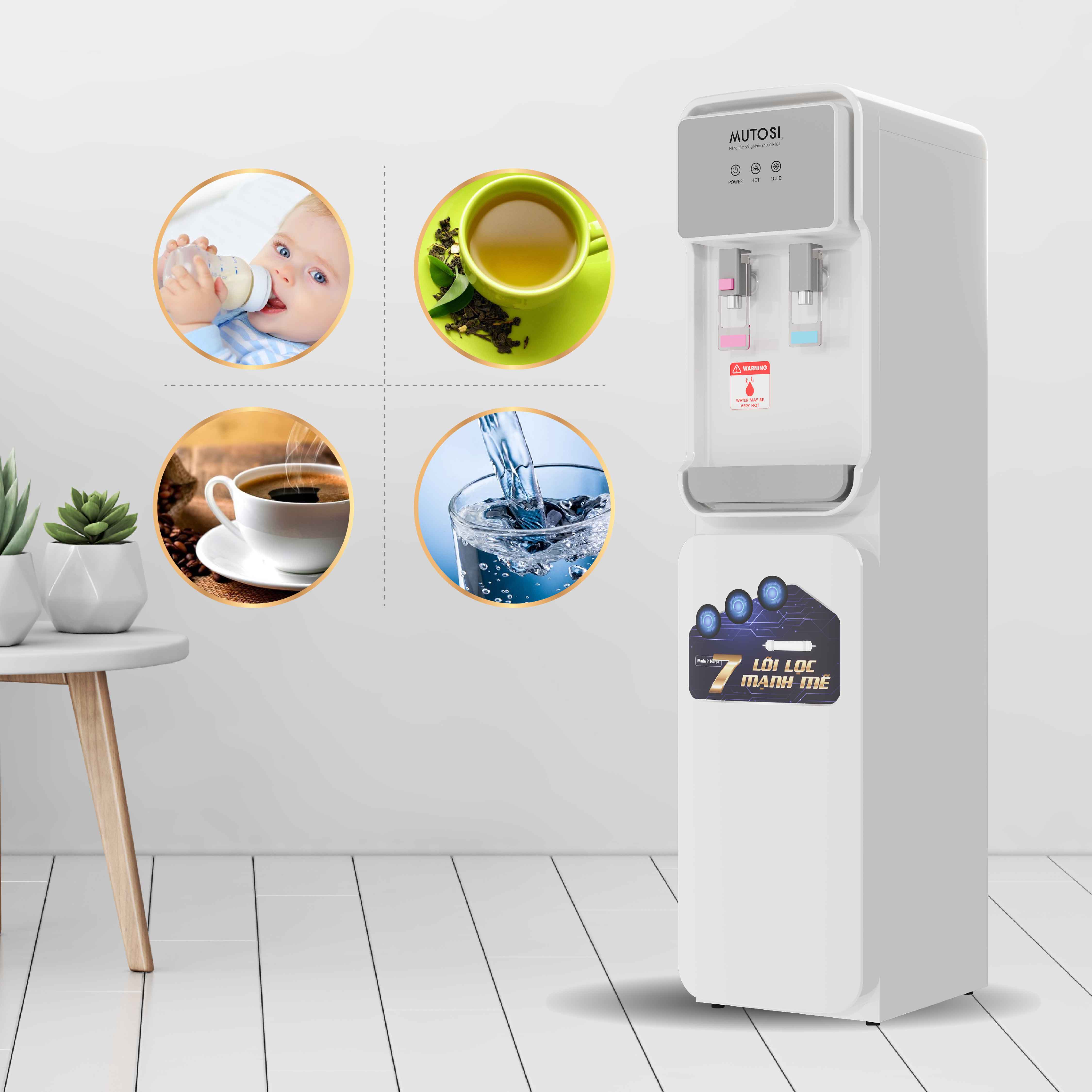 Máy lọc nước Nóng Lạnh 7 lõi - Hàng chính hãng Mutosi MD-710ECO Công nghệ cảm biến Eco thông minh tiết kiệm điện năng