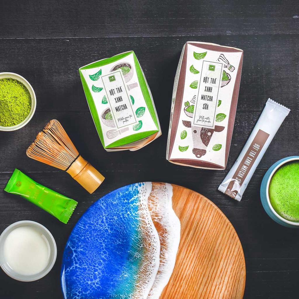 Bột trà xanh nguyên chất Nhật Bản matcha sữa túi 12g Matchi Matcha, hộp, 16 túi, mẫu hanko
