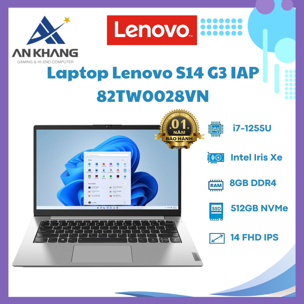 Laptop Lenovo S14 G3 IAP 82TW0028VN (i7-1255U/ Ram 8GB/ SSD 512GB/Win 11) - Hàng Chính Hãng