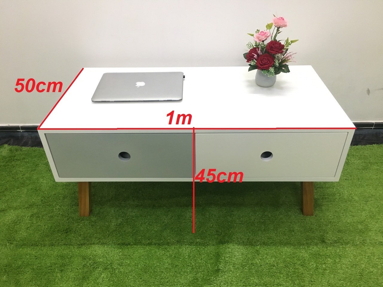 Bàn sofa hình hộp trắng có hộc kéo T919-1