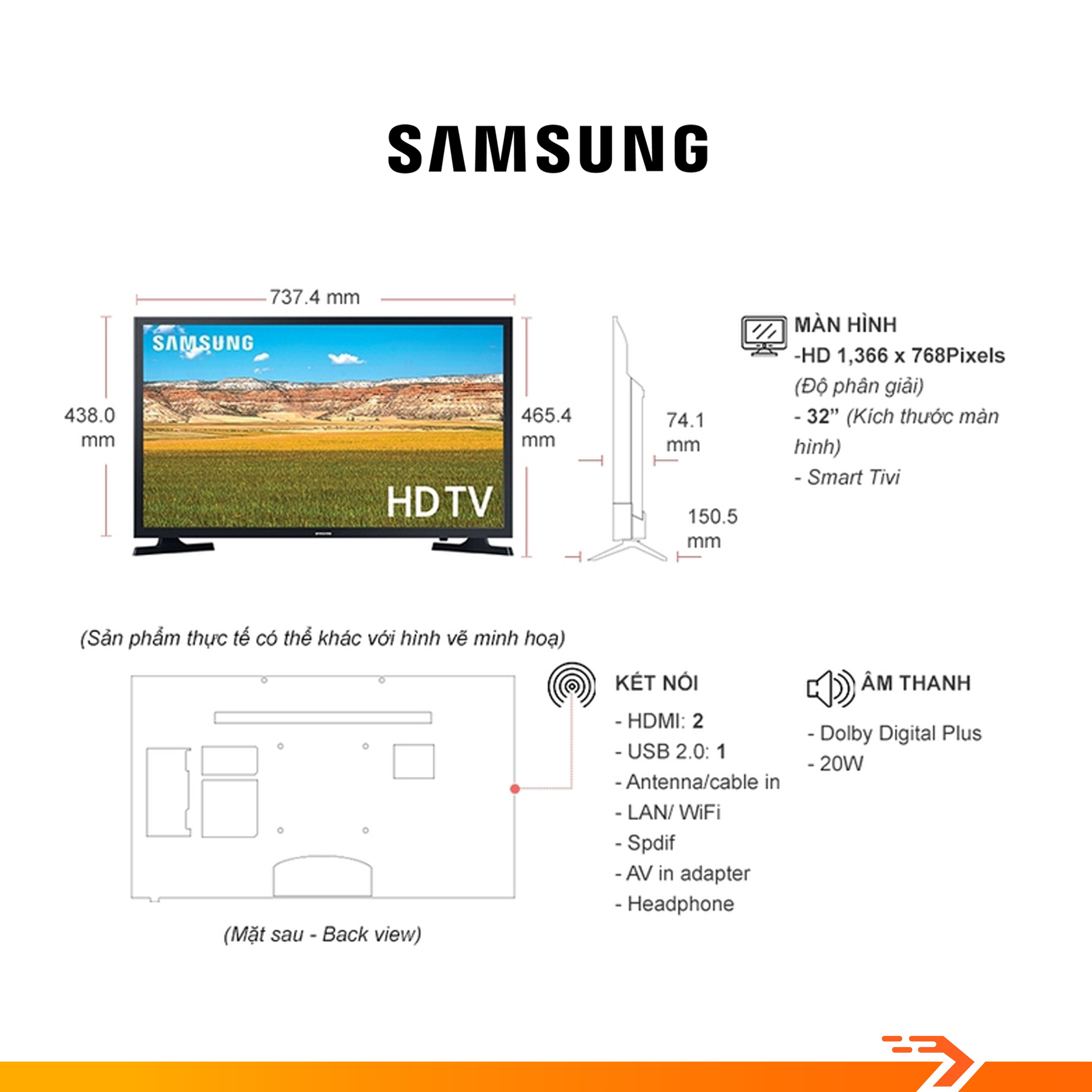 Smart Tivi Samsung 32 inch UA32T4500AKXXV - Hàng Chính Hãng