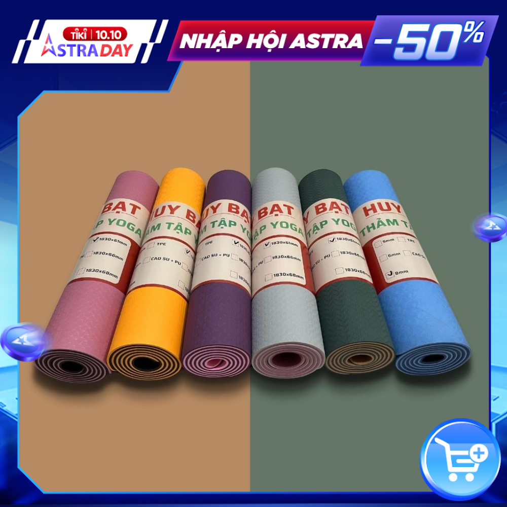 Thảm Tập Yoga, Tập Gym 8mm 2 Lớp Không Mùi + Túi Đựng Thảm + Dây Buộc Thảm Chính Hãng HUY BẠT - Giao Ngẫu Nhiên.