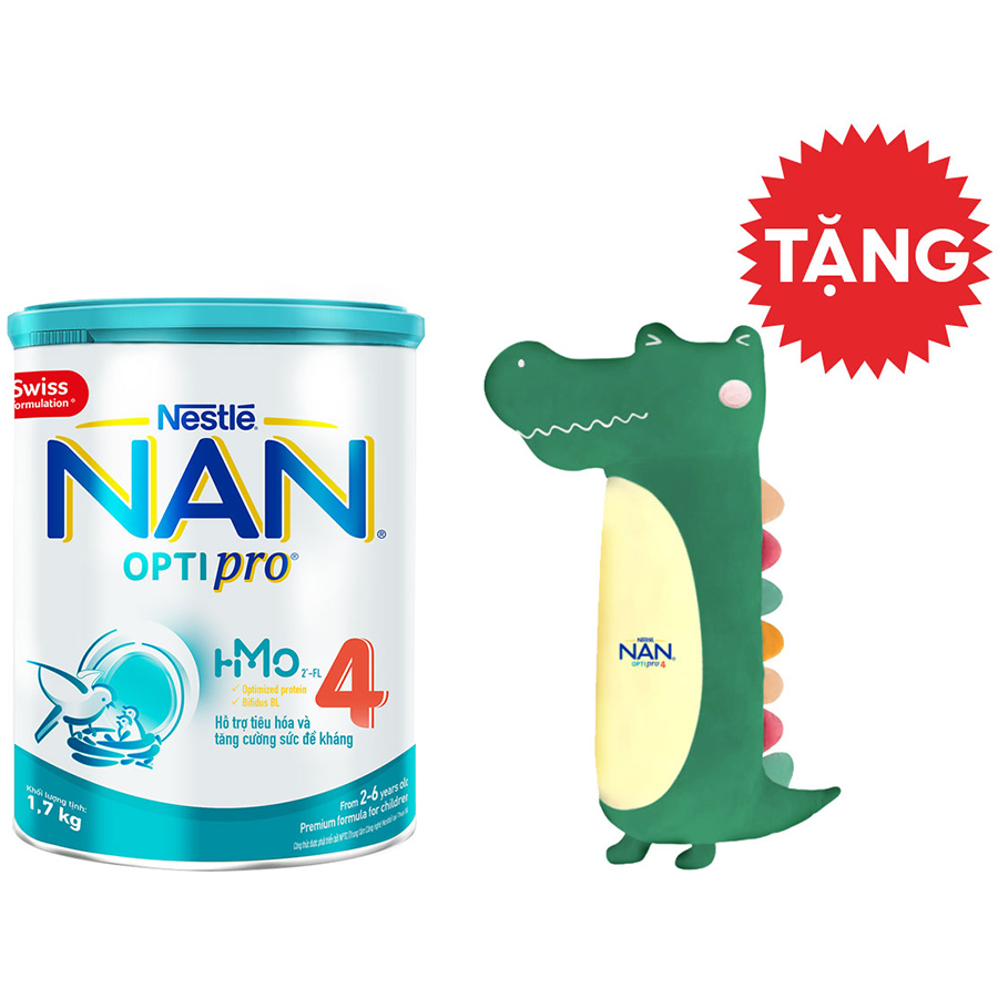 Sữa Bột Nestlé NAN OPTIPRO 4 HMO Lon 1.7kg + Tặng Gối Ôm Cá Sấu (Màu Ngẫu Nhiên)